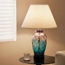 Axyaa Glass Floor Lamp with Fabric Lampshade & LED for Living Room, Bedroom, Study Lighting