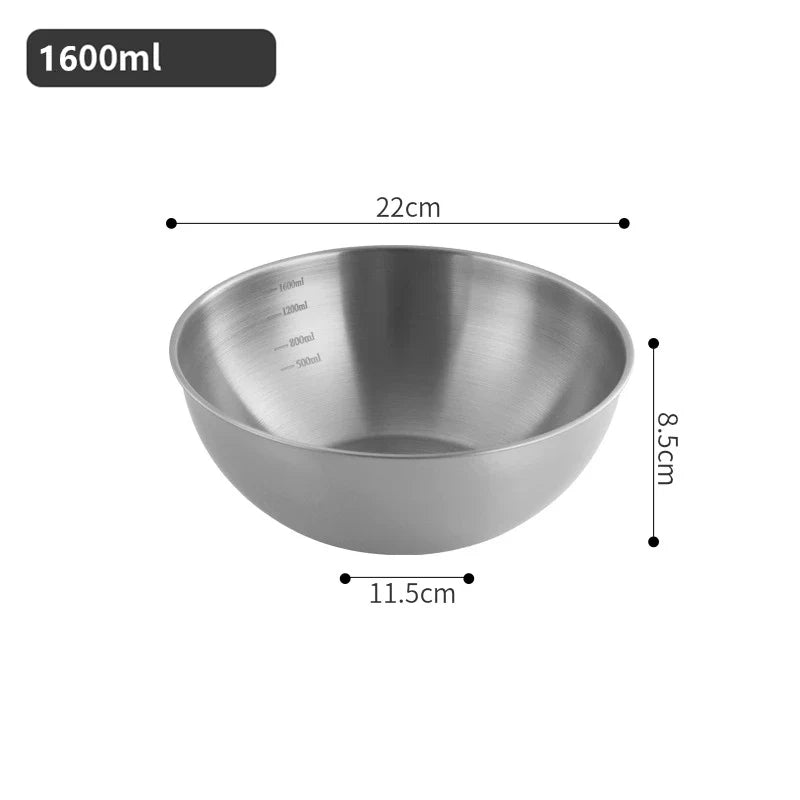 Axyaa Stainless Steel Salad Bowl with Scale - Korean Style Ramen Noodles Soup Container