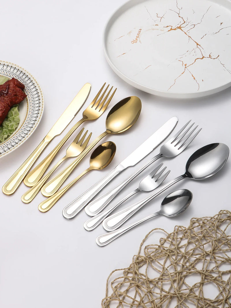 Axyaa 24-Piece Stainless Steel Silver Cutlery Set for Family, Hotel, and Restaurant
