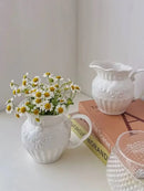 Axyaa Retro Relief Ceramic Vase Living Room Decor White Milk Pot vase