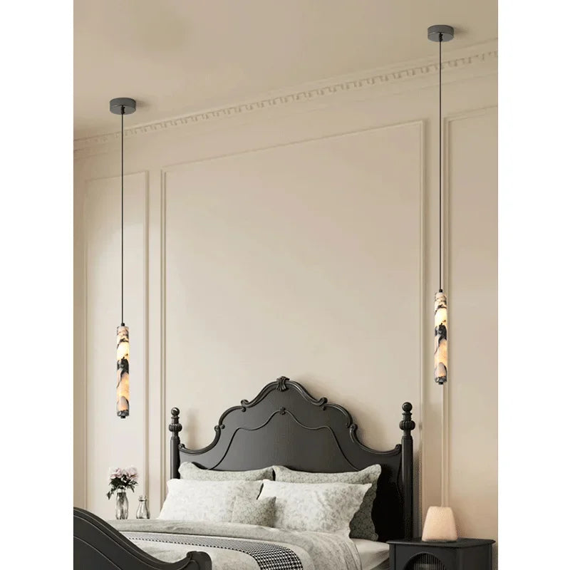 Natural Stone Pendant Lights by Axyaa - Elegant LED Chandelier for Home Decor