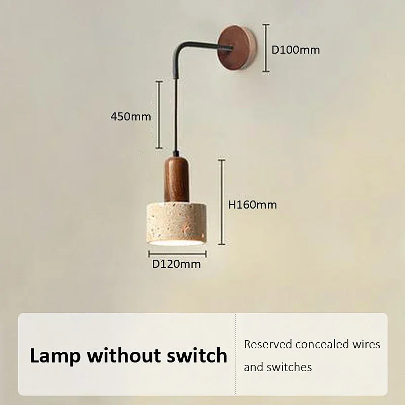 Wabi Sabi Natural Stone Wall Lamp, Retro Peach Wood Color, LED Sconce Light
