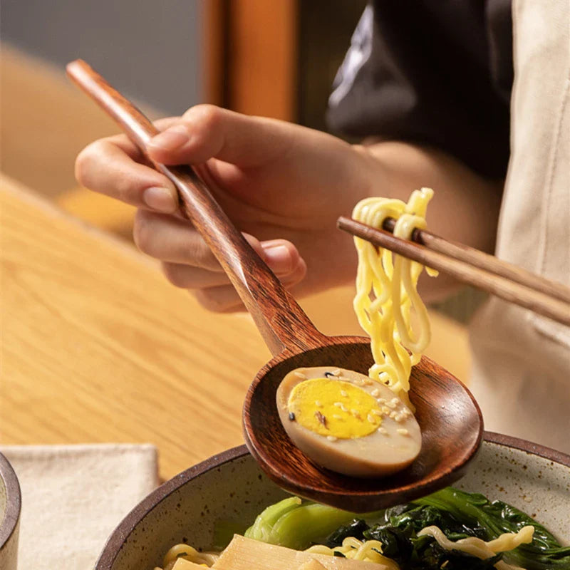 Axyaa Bamboo Ramen Spoon Serving Ladle - Japanese Style Cooking Utensil