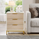 Axyaa White/Gold Light Wood Grain Nightstands with 3 Drawers Tables