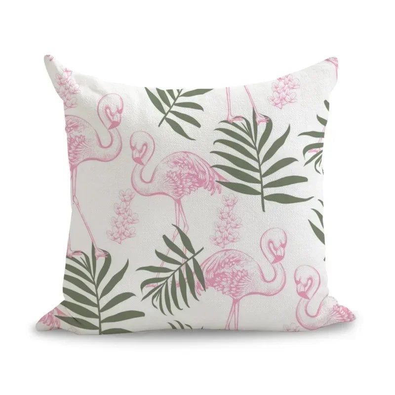 Axyaa Pink Flamingo Linen Cushion Cover: Cute Art Pillow Euro Cover Home Decor 45*45cm