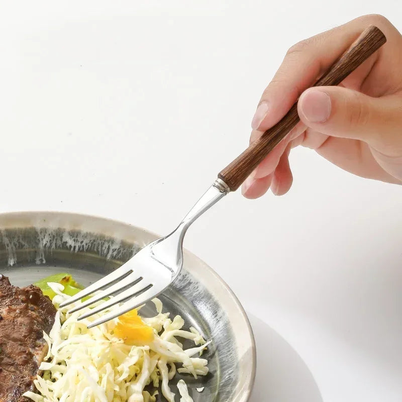 Axyaa Stainless Steel Cutlery Set with Wooden Handles
