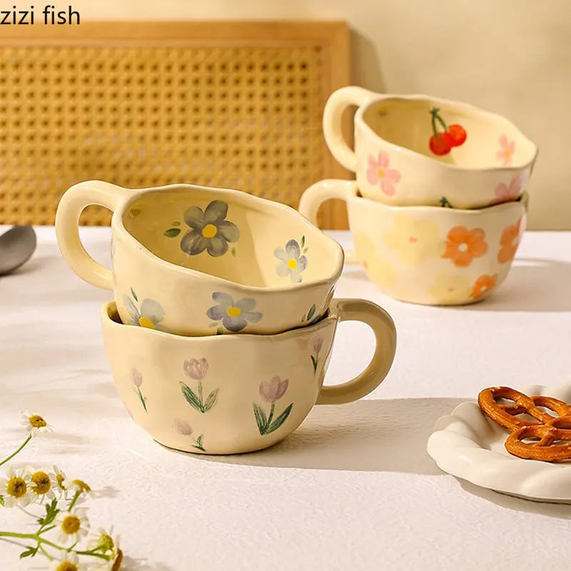 Axya Floral Ceramic Coffee Mug Office Juice Cup Handheld Water Tea Household Cup