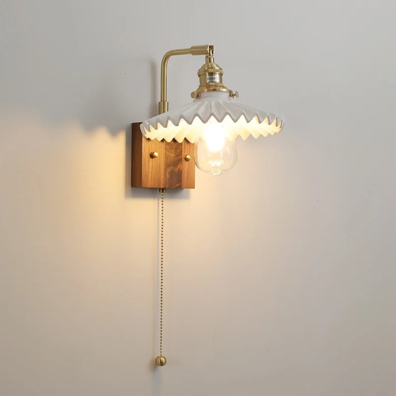 Axyaa Walnut Ceramic LED Wall Lamp with Pull Chain Switch