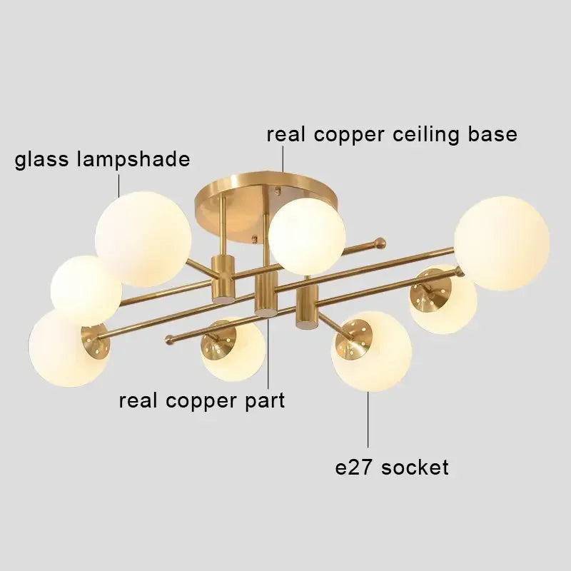 Nordic Glass Chandelier LED Light Fixture by Axyaa - Modern Living Room Decor