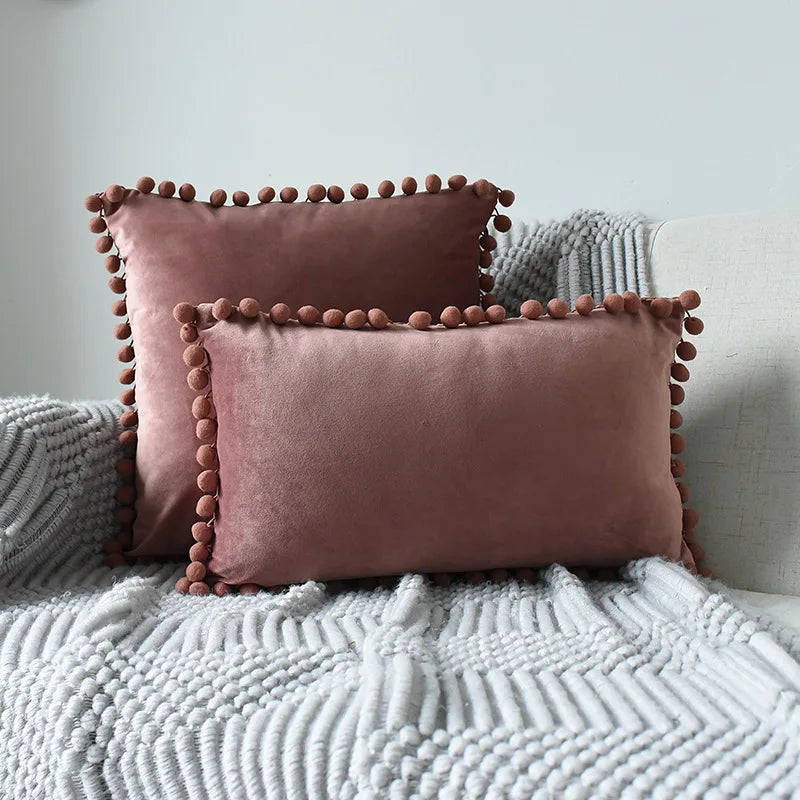 Axyaa Velvet Cushion Cover with Tassels Fringe - Soft Decorative Boho Pillows