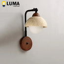 Axyaa Yellow Travertine Half Circle LED Wall Sconce - Japanese Style Stone Lamp