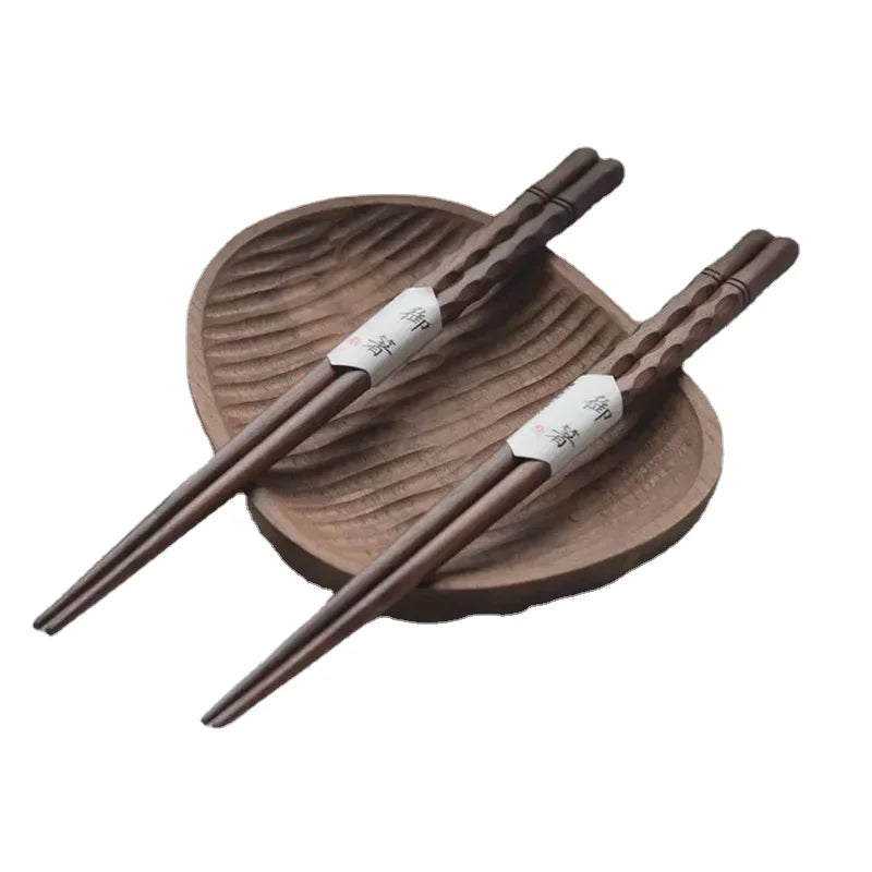 Axya Black Walnut Tortoise Shell Cut Wood Chopsticks - Ideal Household Gift