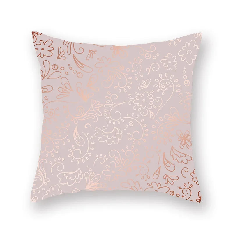 Axyaa Pink Gold Geometry Polyester Pillow Case 45*45cm Square