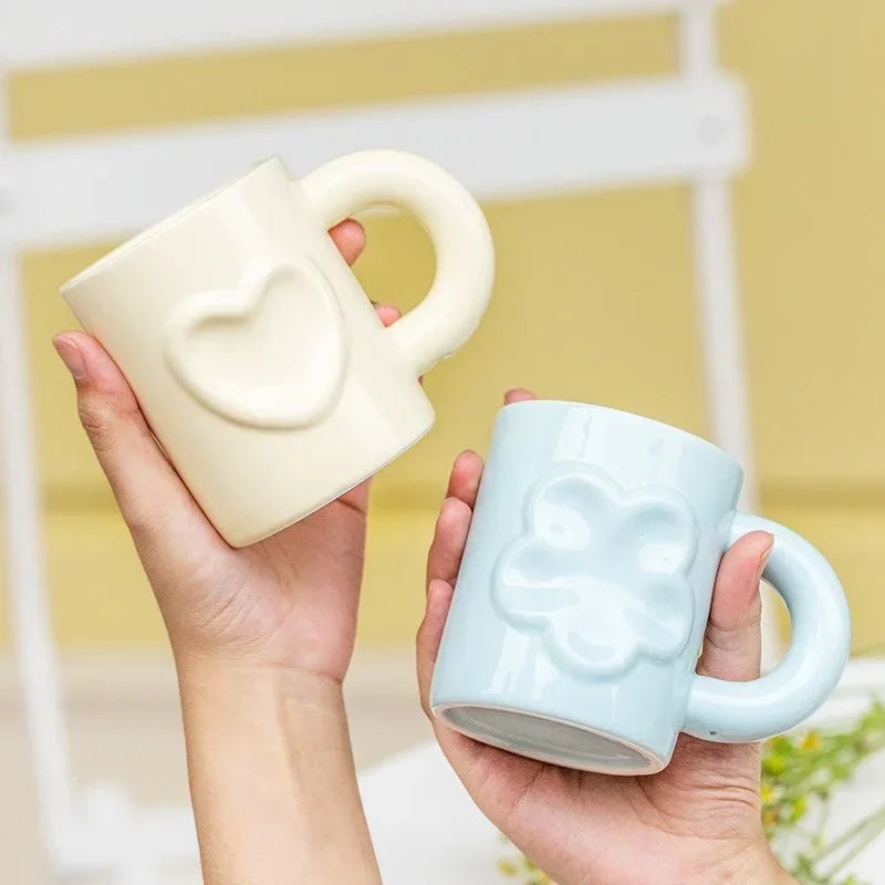 Axyaa Ceramic Mug Set - Breakfast Coffee Cup with Handle in Creative Design