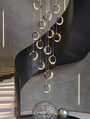 Axyaa Black Gold Chandelier Modern Minimalist Luxury Lighting for Duplex Staircase Lamp