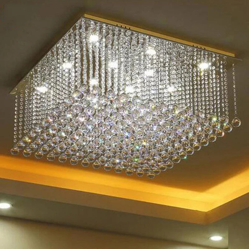 Axyaa Luxury Living Room Crystal Chandelier - LED Flush Mount Pendant Light
