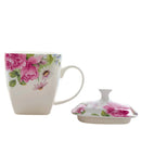 Axyaa Floral Rose Bone  Breakfast Mug with Lid - 500ml Ceramic Coffee Cup