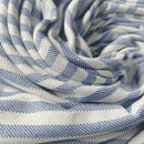 Axyaa Turkish Beach Towel: Extra Large, Thick 100% Cotton, Blue Thin Stripes, Tassel Design