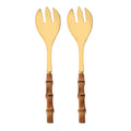 Axyaa Stainless Steel Bamboo Handle Spork Salad Server Fork Spoon Set