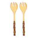 Axyaa Stainless Steel Bamboo Handle Spork Salad Server Fork Spoon Set