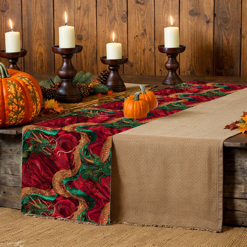 Axyaa Christmas Scales Table Runner - Farmhouse Dining Decorations for Party Tables