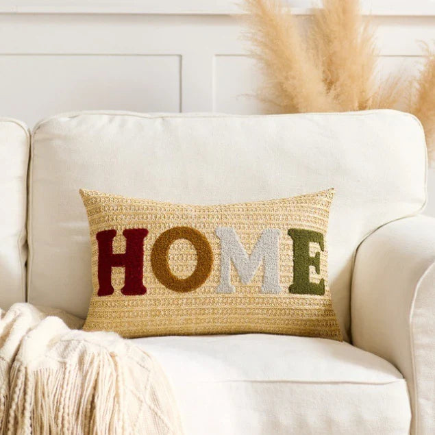 Embroidered Happy Home Pillow Cover by Axyaa for Living Room & Bedroom
