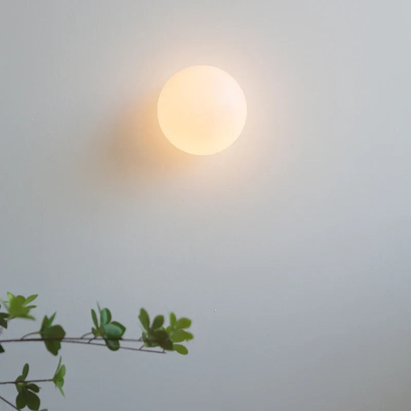 Axyaa White Glass Ball LED Wall Sconce - Modern Bedroom Bar Decor Light