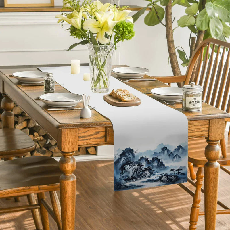 Axyaa Abstract Ink Painting Table Runner for Farmhouse Dining Decor