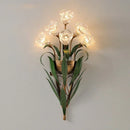 Axyaa White Pink Flower Wall Light - French Rural Leaf Bedside Lamp