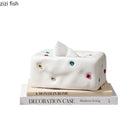 Gemstone-Set Ceramic Tissue Box & Cartoon Crystal Toilet Paper Holder by Axya for Desktop Organization