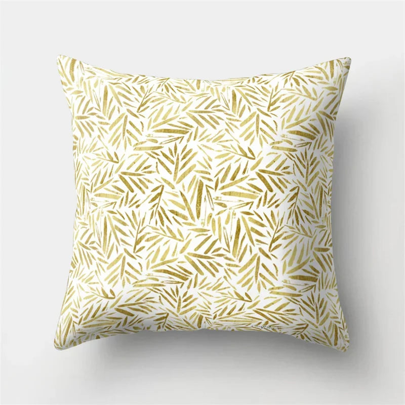 Golden Leaf Tropical Pillow Cover for Home Decor by Axyaa
