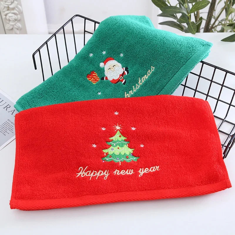 Axyaa Christmas Tree Santa Embroidery Coral Fleece Towel