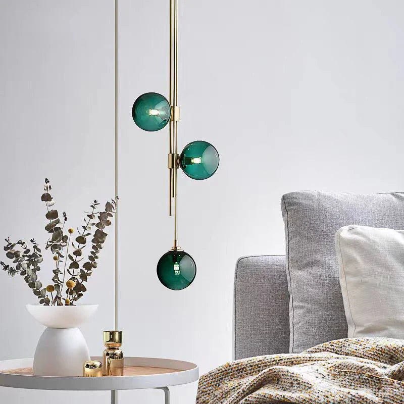 Axya Glass Ball Pendant Light: Brass Fixture for Living Room, Bedroom, Bedside