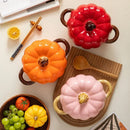 Axyaa Pumpkin Binaural Ceramic Soup Pot with Lid Large Noodle Bowl
