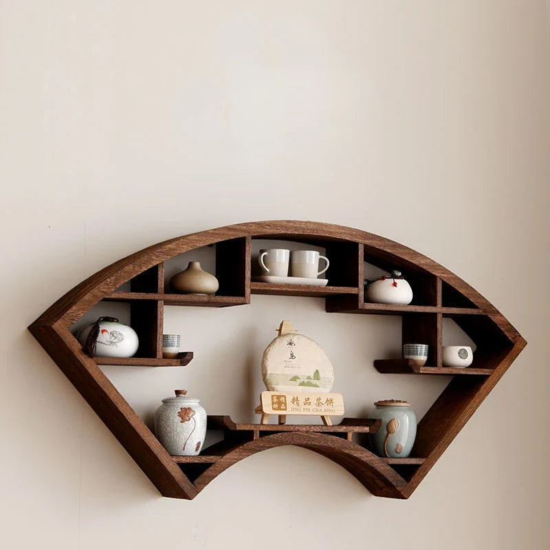 Solid Wood Chinese Wall Display Tea Pot Rack by Axya - Simple Antique Home Decor Collection