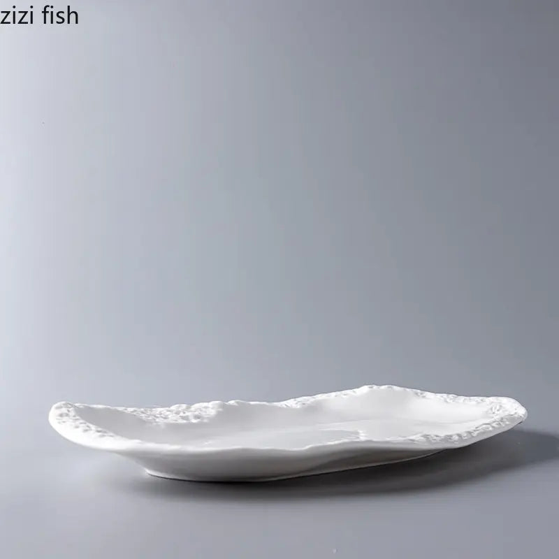 Axya 12" Ceramic Stone Pattern Fish Plate - Home Tableware & Barbecue Dish