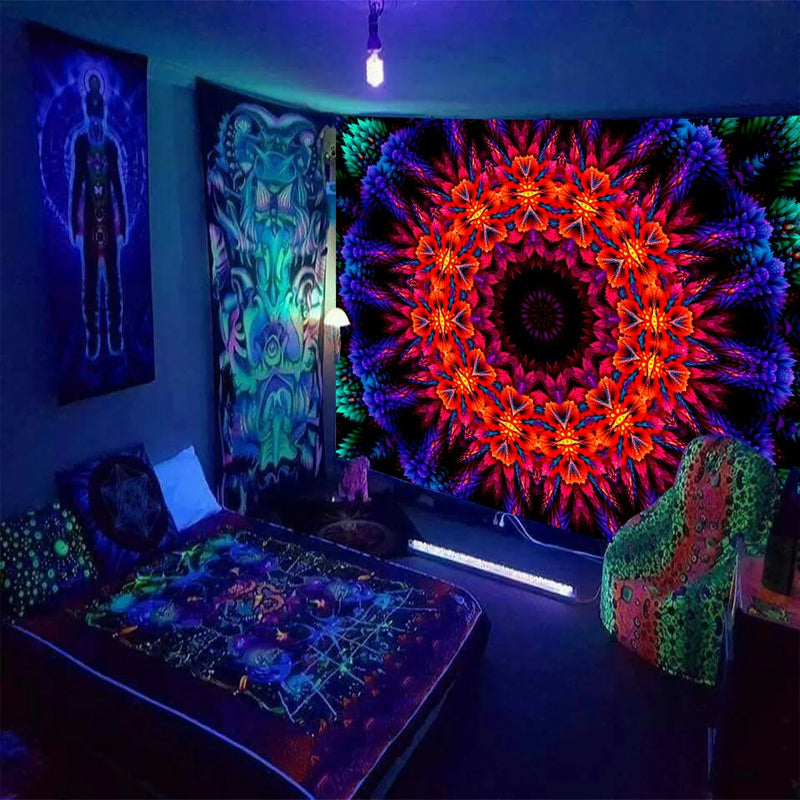 Axyaa Psychedelic Mandala Tapestry Wall Hanging for UV Home Decor