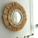 Axyaa Raffia Circle Wall Mirror Farmhouse Decor for Living Room Bedroom