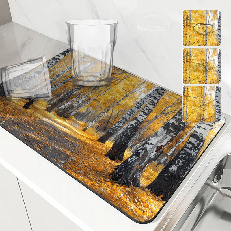 Axyaa Autumn Forest Absorbent Anti-slip Dish Mat
