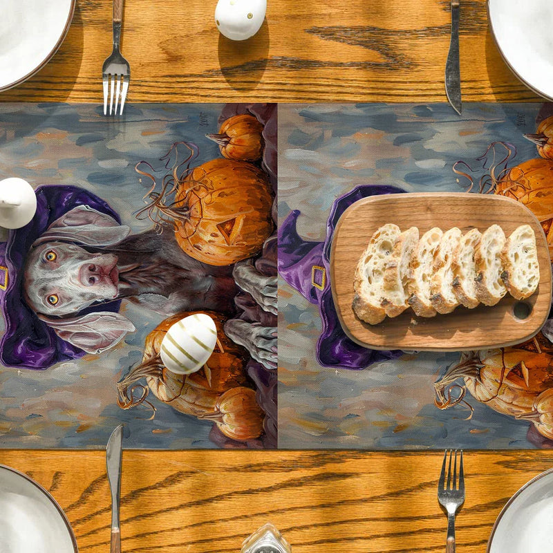 Axyaa Halloween Dog Wizard Hat Pumpkin Table Runner
