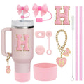 Axyaa 10-Piece Cup Accessories Set with Straws, Brush, Flower Charm, & Spill-Proof Stopper