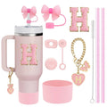 Axyaa Stanley Cup Accessories Set with Straw, Brush, Flower Charm, Stopper, and Boot.