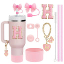 Axyaa Stanley Cup Accessories Set with Straw, Brush, Flower Charm, Stopper, and Boot.