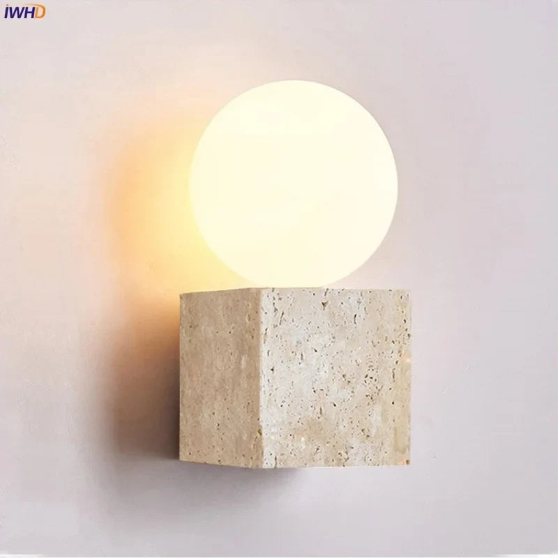 Axyaa Nordic LED Wall Lights Yellow Travertine Glass Decoration Bedside Lamps