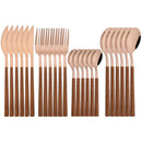 Axyaa 24Pcs Stainless Steel Cutlery Set with Imitation Wood Handle