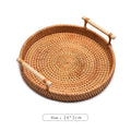 Axyaa Round Rattan Tray with Wooden Handle: Stylish Serving Tray for Home Kitchen