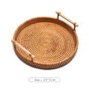 Axyaa Round Rattan Tray with Wooden Handle: Stylish Serving Tray for Home Kitchen