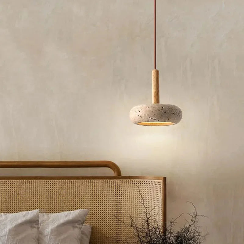 Axyaa Circular Yellow Stone LED Pendant Lamp - Wabi Sabi Design