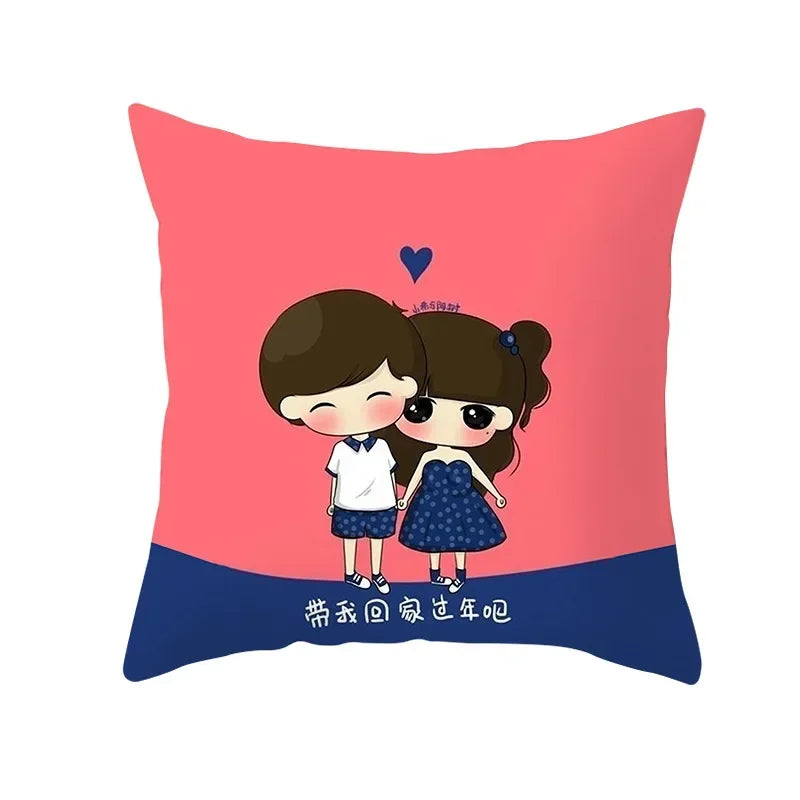 Axyaa Romantic Couple Pillowcases | Soft Cartoon Pattern Sofa Pillow Covers