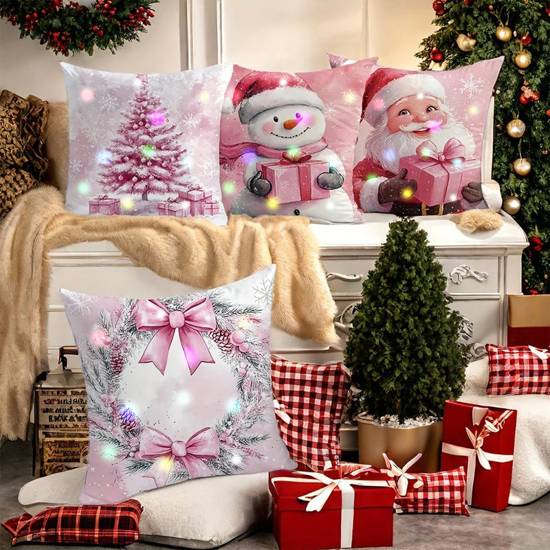 Pink Santa Snowman LED Luminous Pillowcase - Perfect for Christmas Home Decor & Gifts by Axyaa